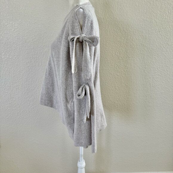 Mustard Seed Gray Thin Knit Sweater Size Medium Oversized Pullover Top Tie Arms - Picture 8 of 12